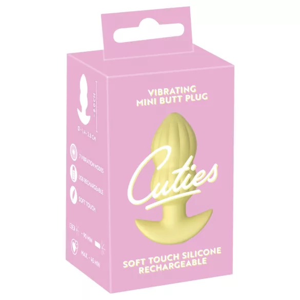 Cuties Mini - analplugg med räfflor - vibration - gul