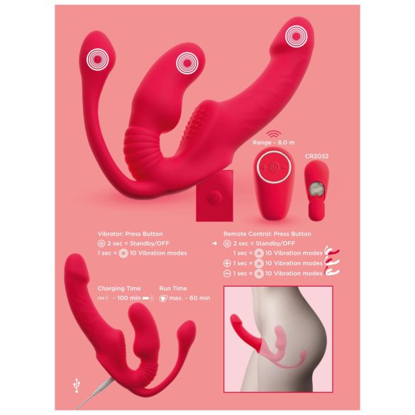 You2Toys Strapless - påsättbar 3-armad vibrator (rosa)