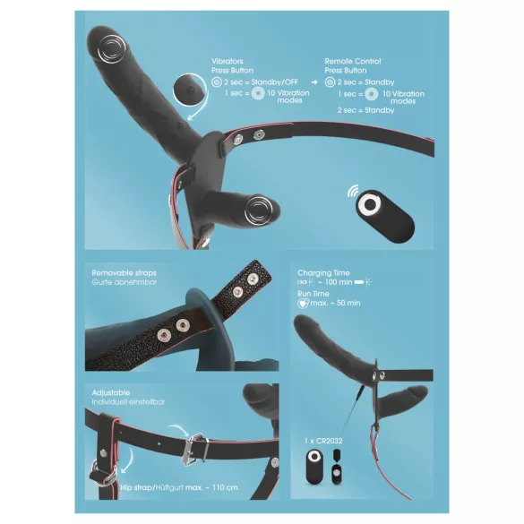 You2Toys - fjärrstyrd dubbel påsättningsbar vibrator (svart)