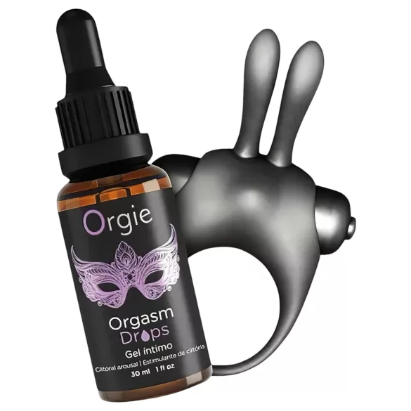 Orgie - penisring med vibrator - kaninöron - svart - set