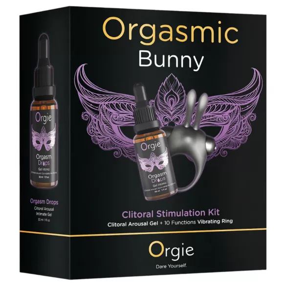 Orgie - penisring med vibrator - kaninöron - svart - set
