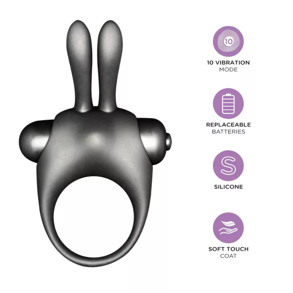 Orgie - penisring med vibrator - kaninöron - svart - set
