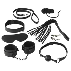   Baseks - bondage-set med piska och bröstvårtsklämmor (svart)