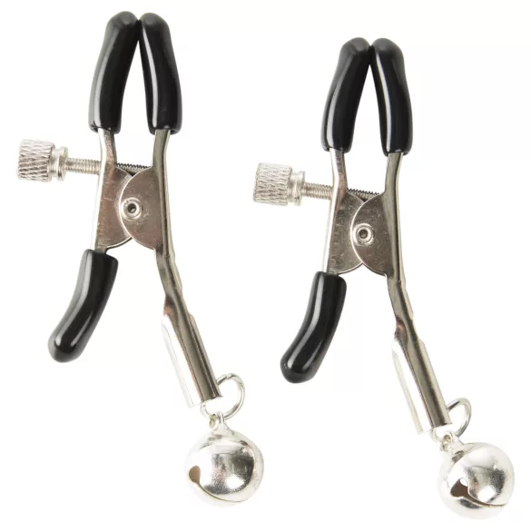 Baseks - bondage-set med piska och bröstvårtsklämmor (svart)