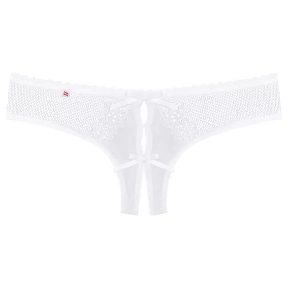 Obsessive - öppen stringtrosa dam - spets med rosett och blommönster - vit - L/XL