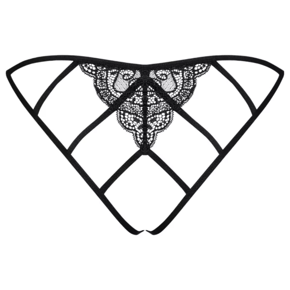 Obsessive - stringtrosa med nät och öppen spets - svart - L/XL