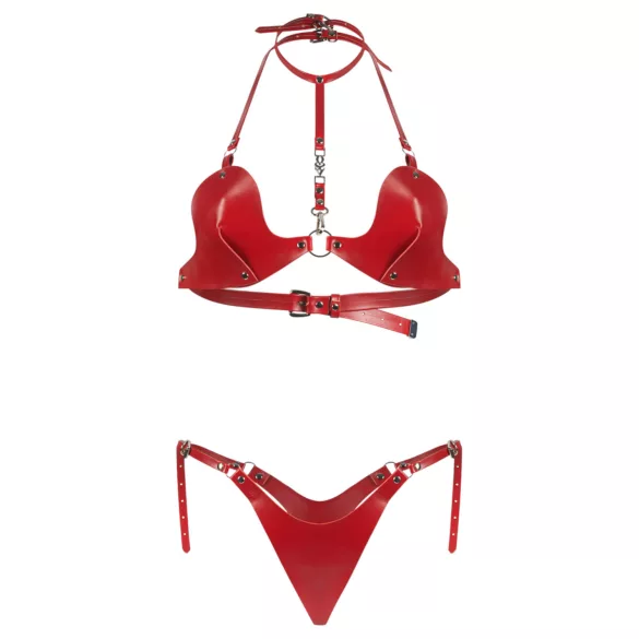 Obsessive Inferro - bh-set i läderlook med remmar - röd