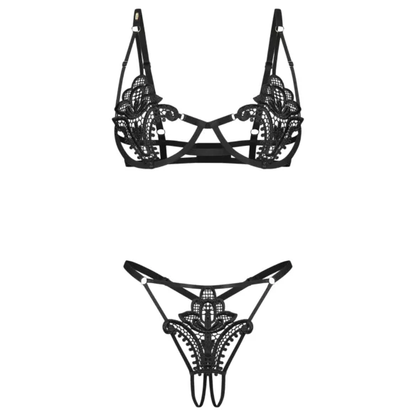 Obsessive Luise - tvådelat underklädesset med tulpanmotiv (svart) - L/XL