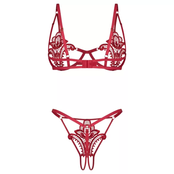Obsessive Luise - tvådelat underklädesset med tulpanmotiv (röd) - L/XL