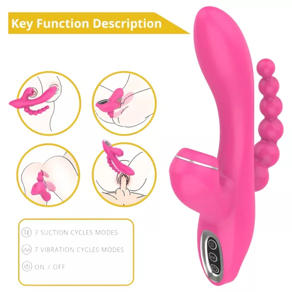 Erospace Sweet Play - G‑punktvibrator med analsond och sugfunktion (rosa)