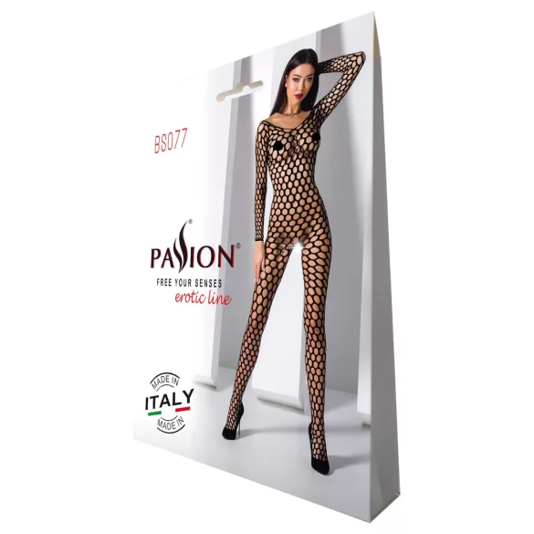 Passion BS077 - långärmad nätbody - svart - S-L