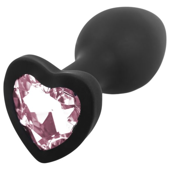Sunfo - silikon anallplugg med hjärtformad sten (svart-rosa)