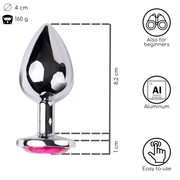 Desirel - analplugg med rosa juvel - silver/rosa - stor