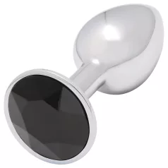 Sunfo - analplugg metall med svart sten - silver