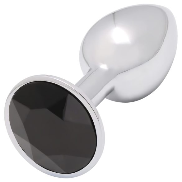 Sunfo - metal analplugg med svart sten (silver)