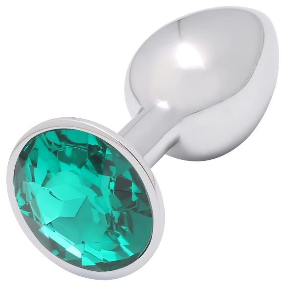 Sunfo - metall analplugg med grön ädelsten (silver)
