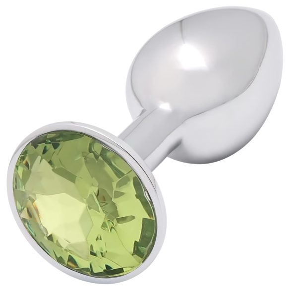 Sunfo - metall analplugg med limefärgad sten (silver)