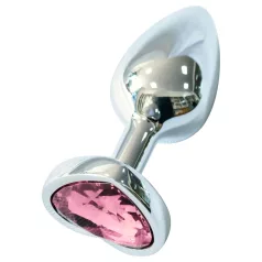 Sunfo - metall analkula med hjärtformad rosa sten (silver)