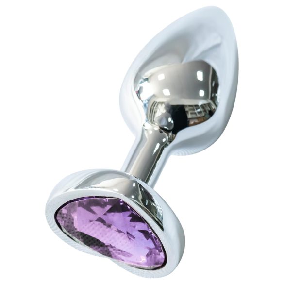 Sunfo - metall analplugg med hjärtformad lila sten (silver)
