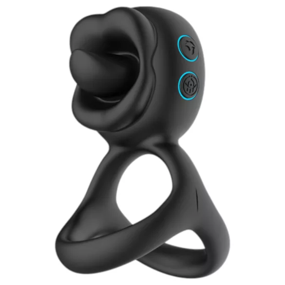 Biu-Biu - penisring och klitorisvibrator med slickfunktion - svart