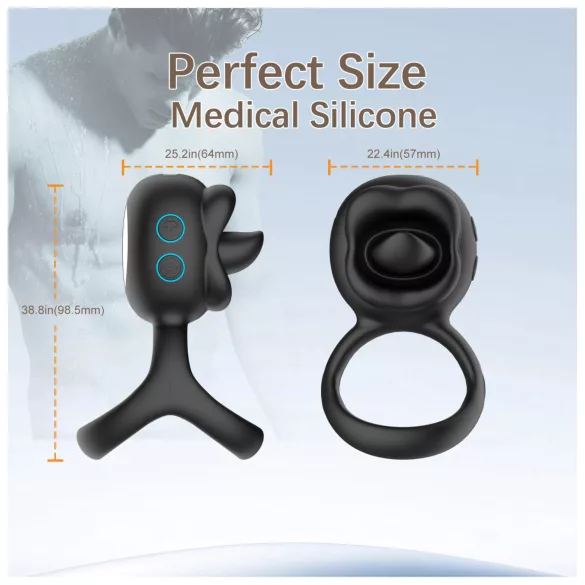 Biu-Biu - penisring och klitorisvibrator med slickfunktion - svart