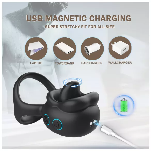 Biu-Biu - penisring och klitorisvibrator med slickfunktion - svart