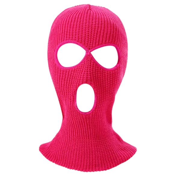 Balaklava - stickad kukmask med 3 öppningar (mörkrosa)