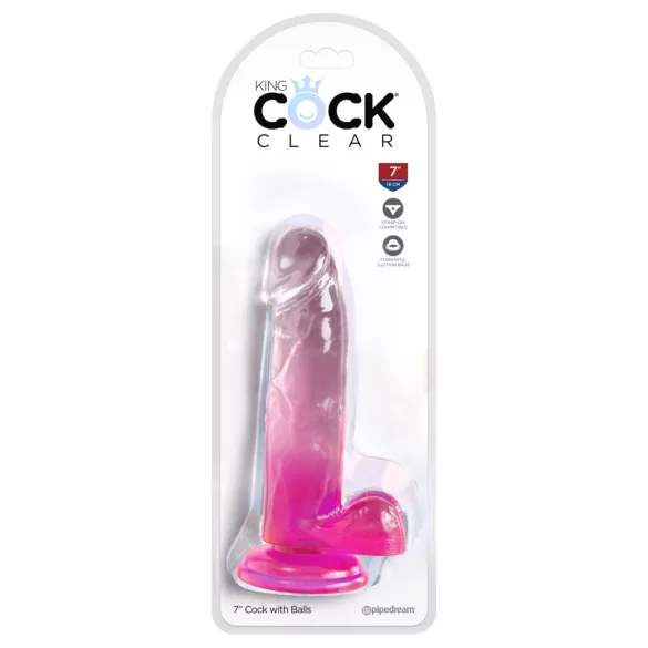 King Cock - dildo med pung - 18 cm - rosa - transparent