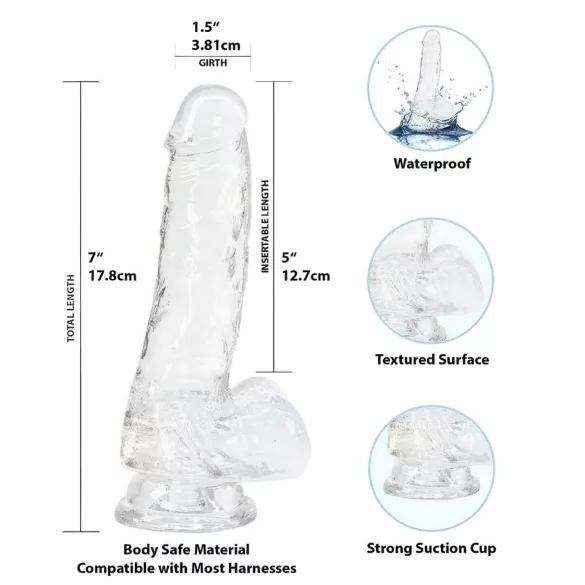 Addiction Crystal - dildo med sugkopp (genomskinlig) - 18 cm