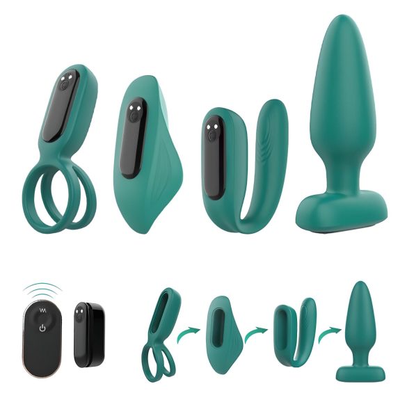Sex HD - vibrator set med fjärrkontroll uppladdningsbar 4 delar grön