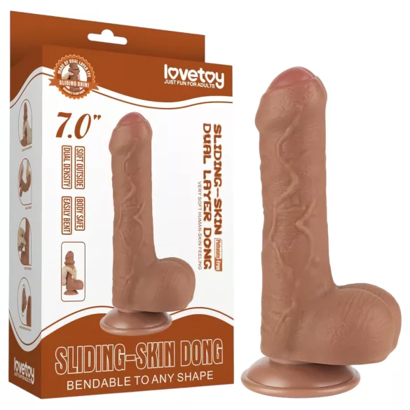 Lovetoy - dildo med pung - dubbel lager - 18,3cm - natur