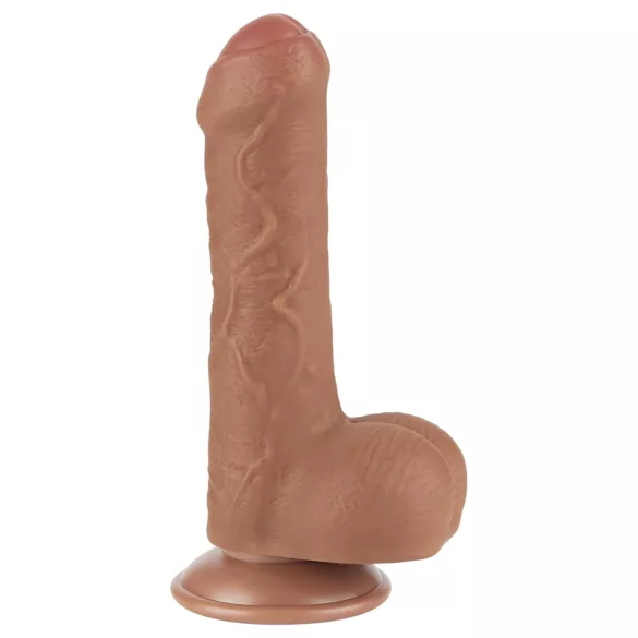 Lovetoy - dildo med pung - dubbel lager - 18,3cm - natur