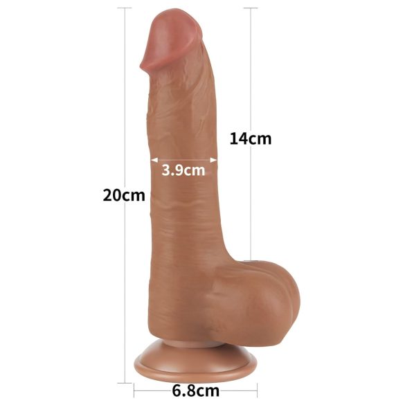 Lovetoy Sliding-Skin - dildo med pung - dubbelskikt - mörk natur - 20,8 cm