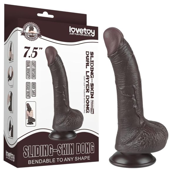 Lovetoy Sliding-Skin - Sugkopp Dildo - Dubbel Lager - 19,5 cm (brun)