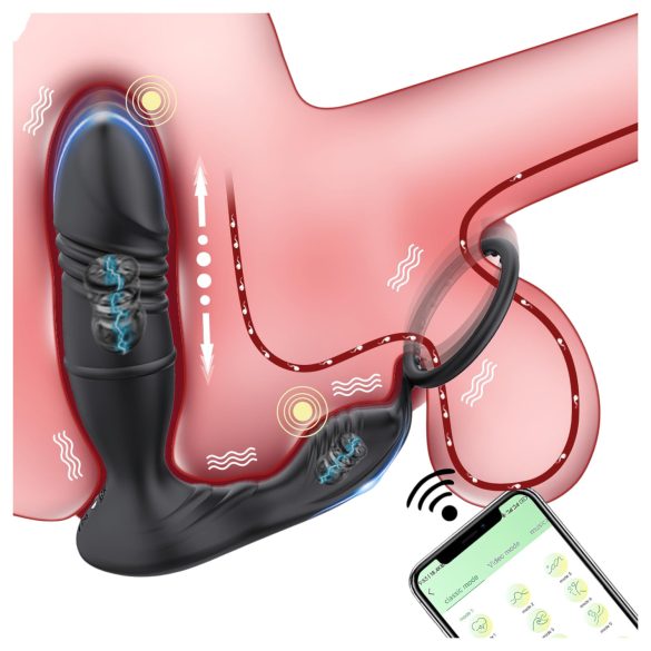AlvUp - prostata vibrator med penisring - fjärrstyrd silikon svart