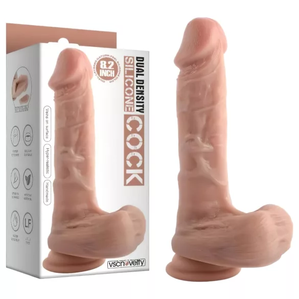 Dual Density - realistisk dildo med sugkopp och kulor - 20 cm (naturfärg)