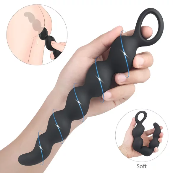 Sex HD Steven - pärlformad analdildo (svart)