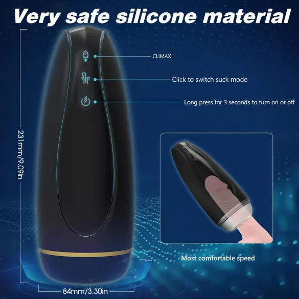 Sex HD Hawk - masturbator med vibration och sug - uppladdningsbar - svart/vit