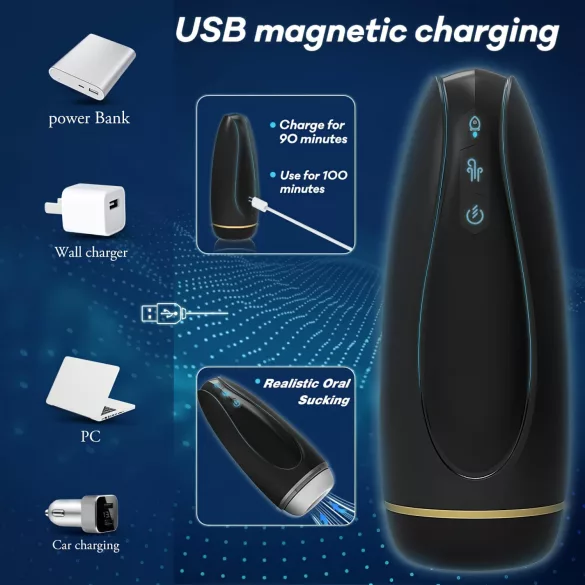 Sex HD Hawk - masturbator med vibration och sug - uppladdningsbar - svart/vit