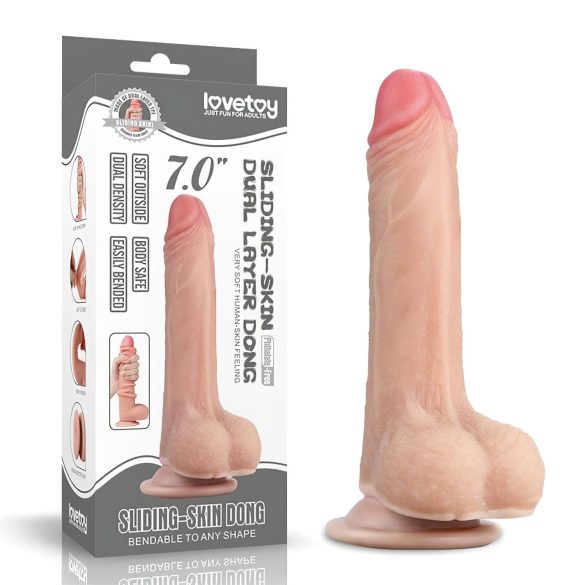 Lovetoy Sliding-Skin - dubbelhuds dildo - 18cm - natur