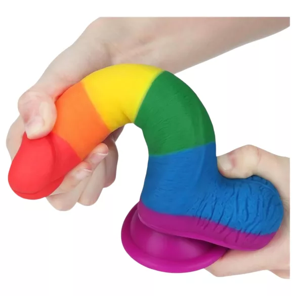 Lovetoy Prider - realistisk dildo med pung - 20 cm - regnbågsfärgad