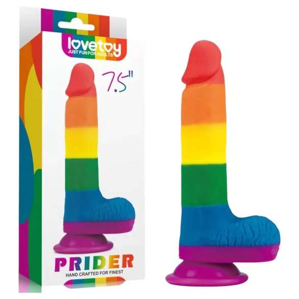 Lovetoy Prider - realistisk dildo med pung - 20 cm - regnbågsfärgad