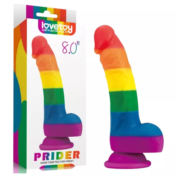 Lovetoy Prider - realistisk dildo - silikon - 19cm regnbågsfärgad