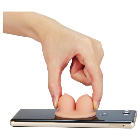 Lovetoy - mobilhållare med sugpropp - bröstformad - naturfärg