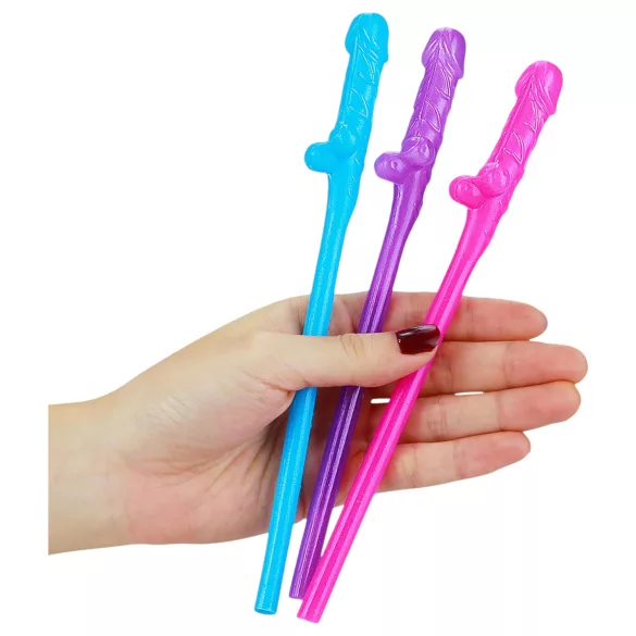 Lovetoy - realistiskt penis sugrör - rosa/blå/lila