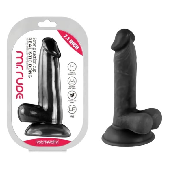 Mr. Rude - dildo med sugkopp och pung - realistisk svart 17 cm