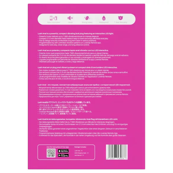 Lovense Lush Anal - App-styrd analvibrator med LED - rosa