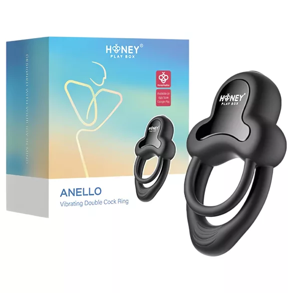 Honey Play Box Anello - App-styrd vibrerande penis- och pungring för män (svart)