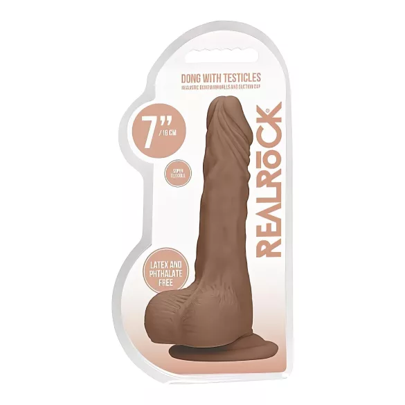 RealRock - dildo med pung - realistisk - 17cm - mörk hudfärg