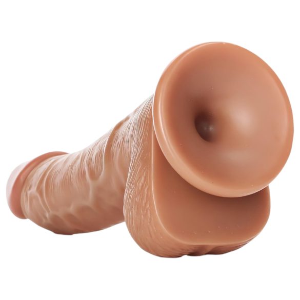 RealRock - dildo med sugkopp och pung - 15,5cm - mörk naturfärg